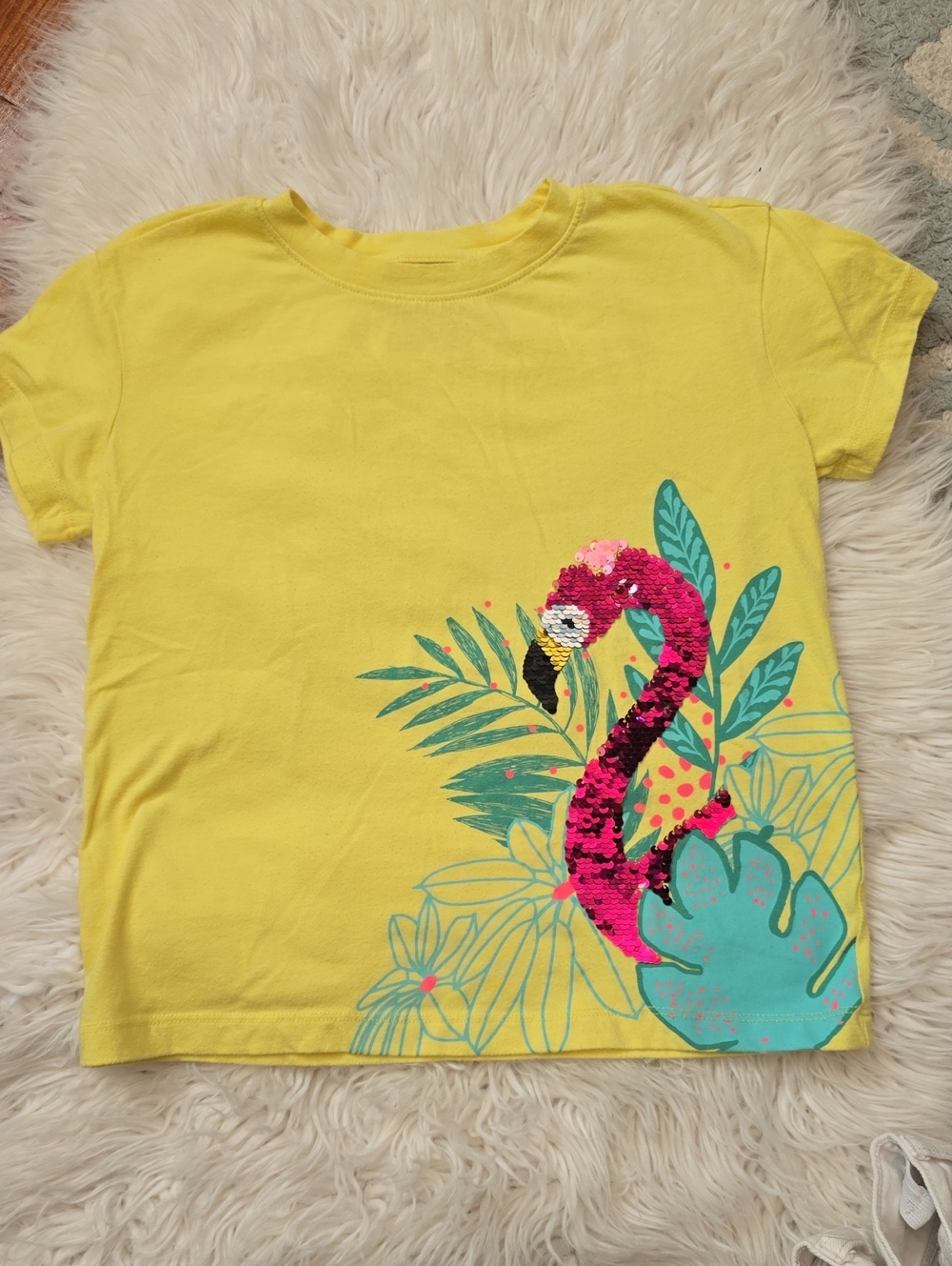 Cat & Jack Yellow Tee with Pink Sequin Flamingo